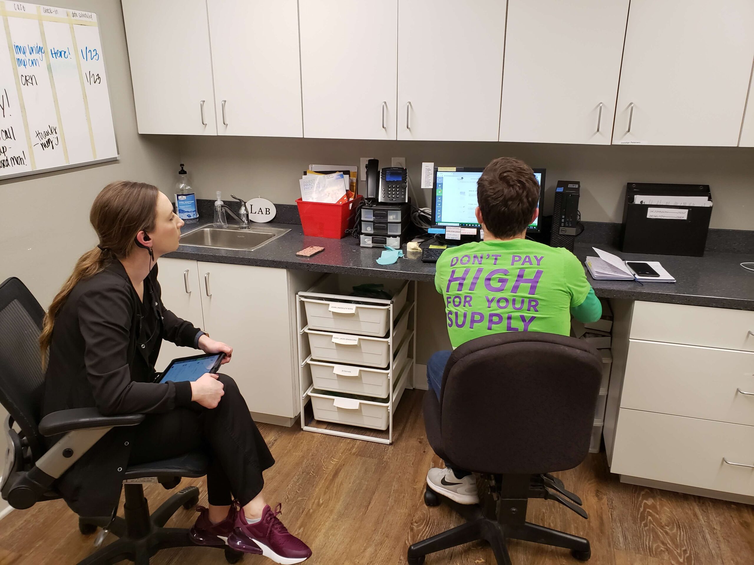 Tiger and Megan working together to perfect their inventory.